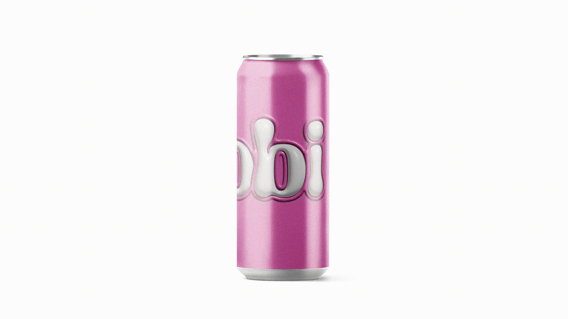 A Soda can with a design that says Soobi in 3D text.