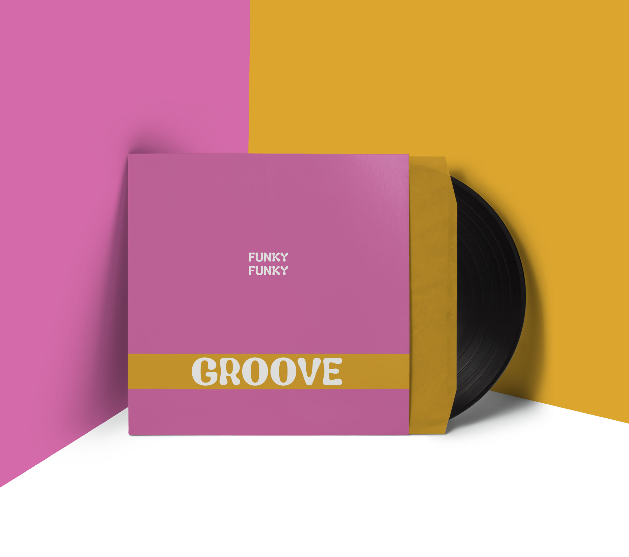A vinyl record of an album made designed wiith Soobi. The text says a FUNKY FUNKY GROOVE.